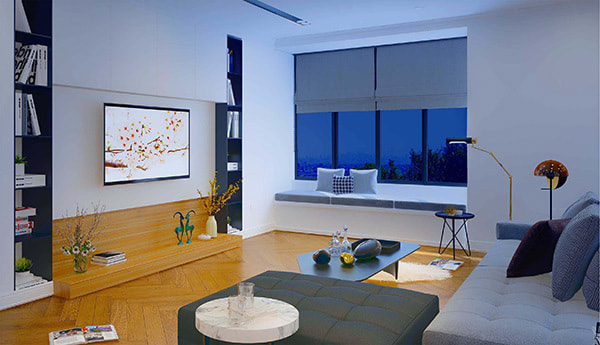 室内の背景アート制作。夕方のイラスト。