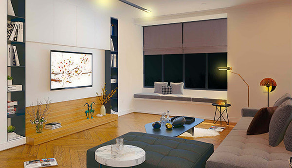 室内の背景アート制作。落ち着いた夜のイラスト。